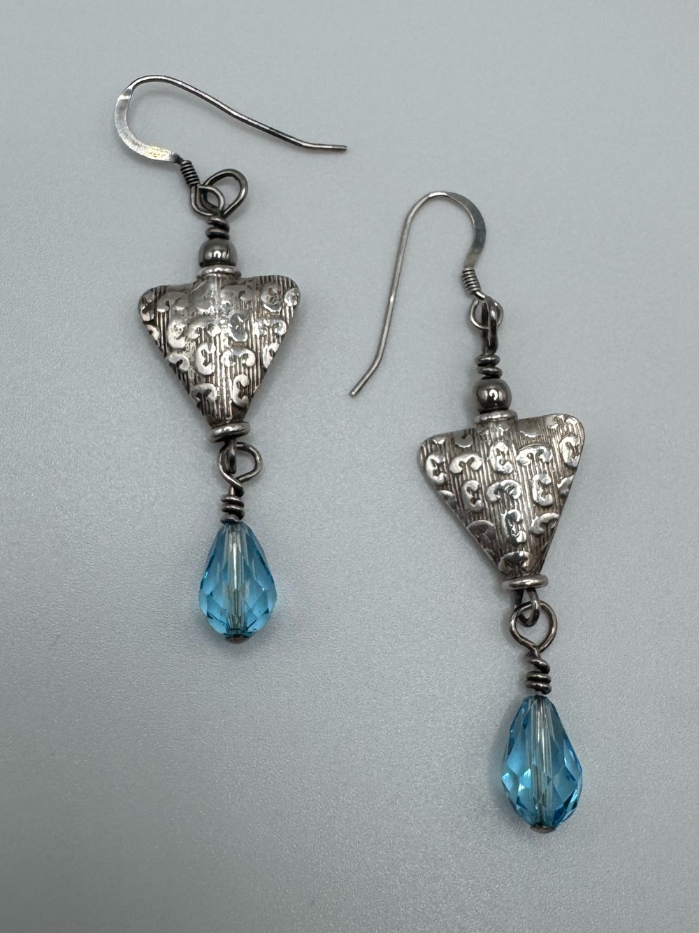 Sterling Silver 925 Blue Beaded Dangle Earrings